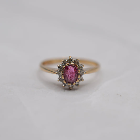 1980s 9ct Gold Ruby & Diamond Cluster Ring