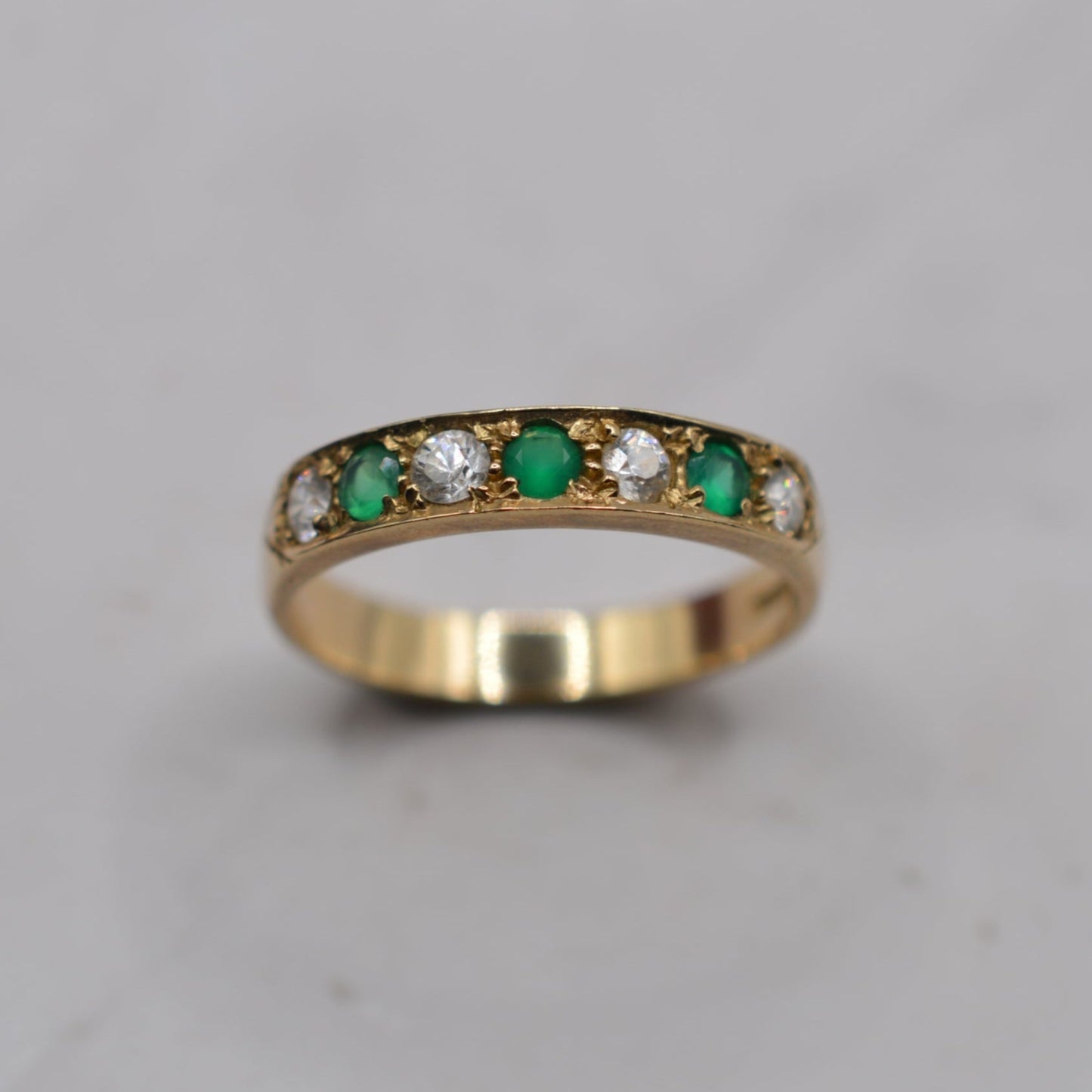 9ct Gold Emerald & CZ Half-Eternity Ring