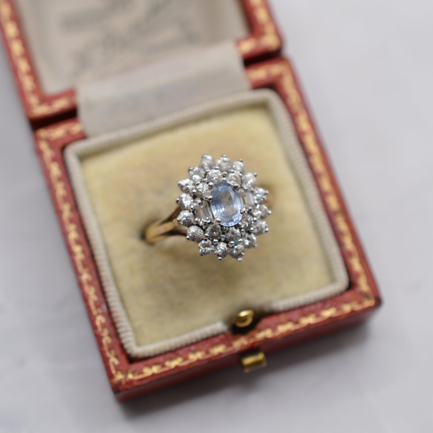 Chunky 1980s 9ct Gold Sapphire Cluster Ring