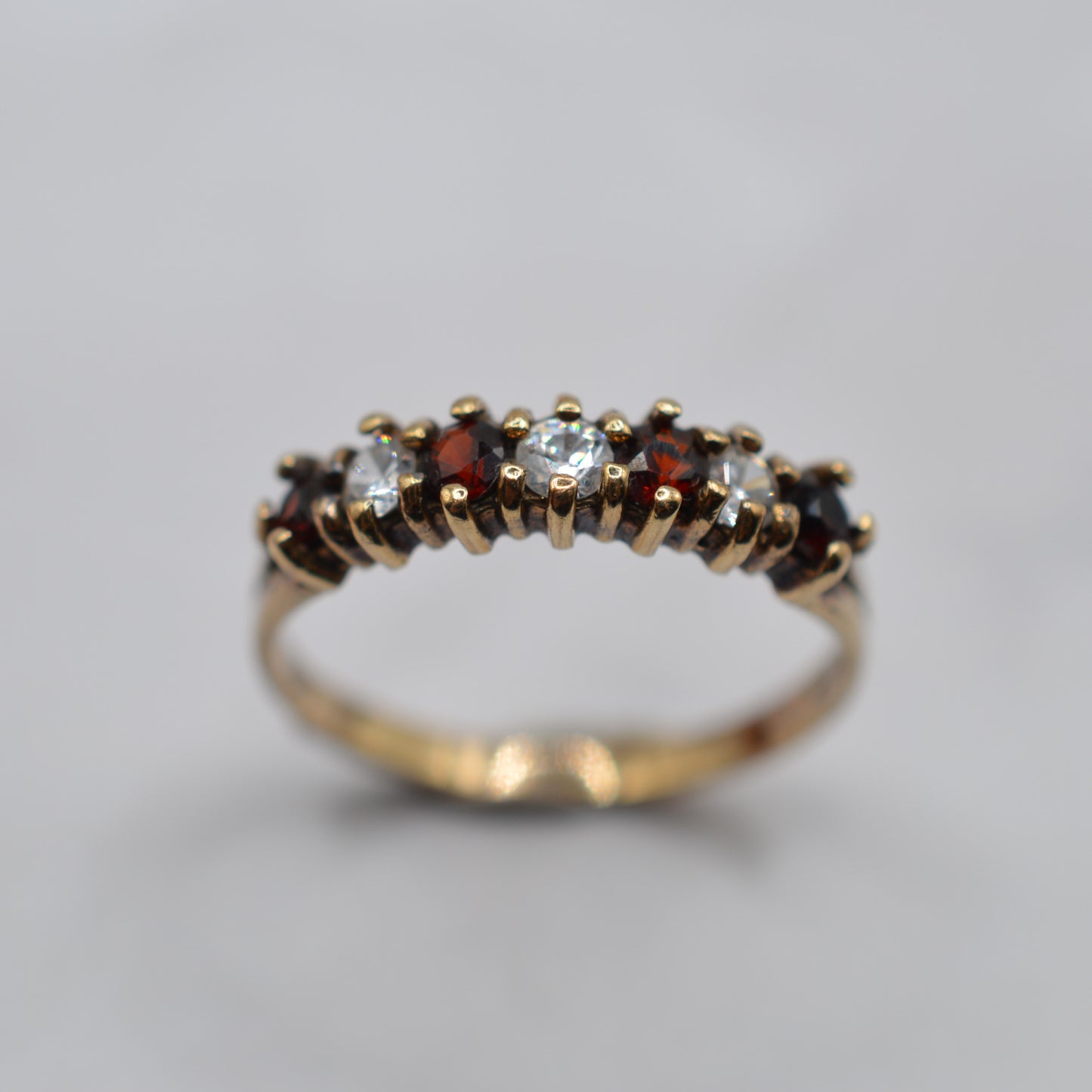 1980s Vintage 9ct Gold Garnet & CZ Half-Eternity Ring