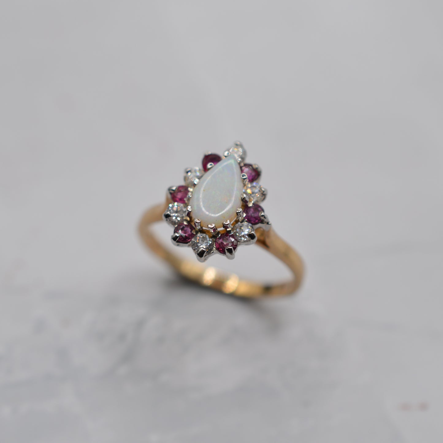 1980s Vintage 9ct Gold Opal, Ruby & CZ Cluster Ring