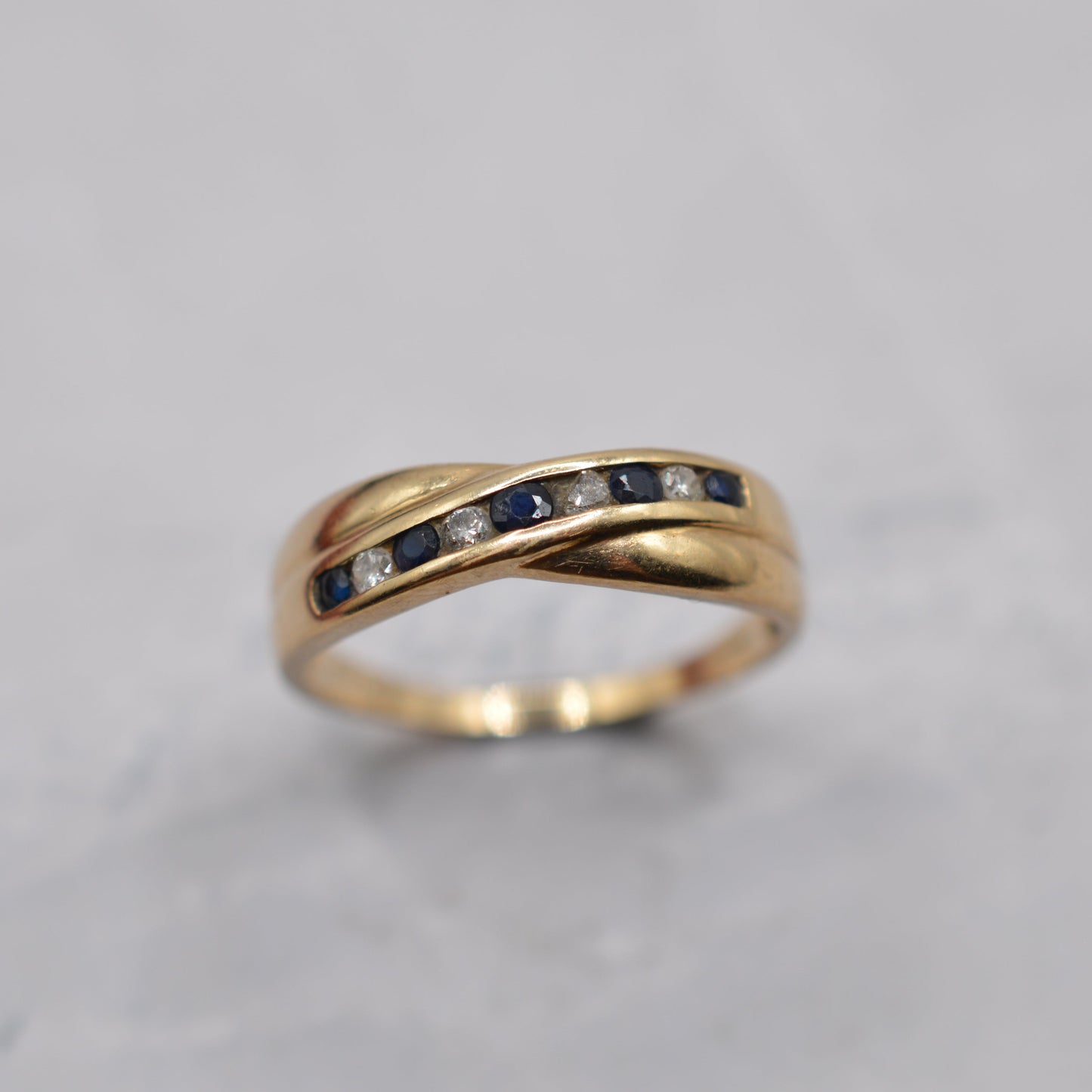 9ct Gold Sapphire & Diamond Crossover Half-Eternity Ring