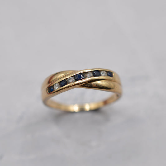 9ct Gold Sapphire & Diamond Crossover Half-Eternity Ring