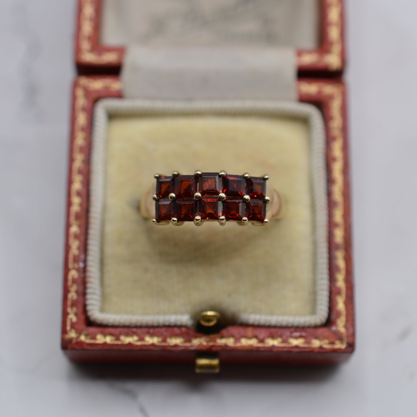 9ct Gold Garnet Square-Cut Double-Row Ring