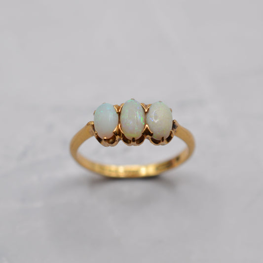 Antique 1919 18ct Gold Opal Trilogy Ring