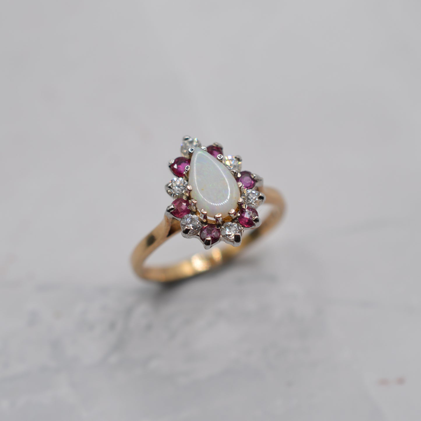 1980s Vintage 9ct Gold Opal, Ruby & CZ Cluster Ring