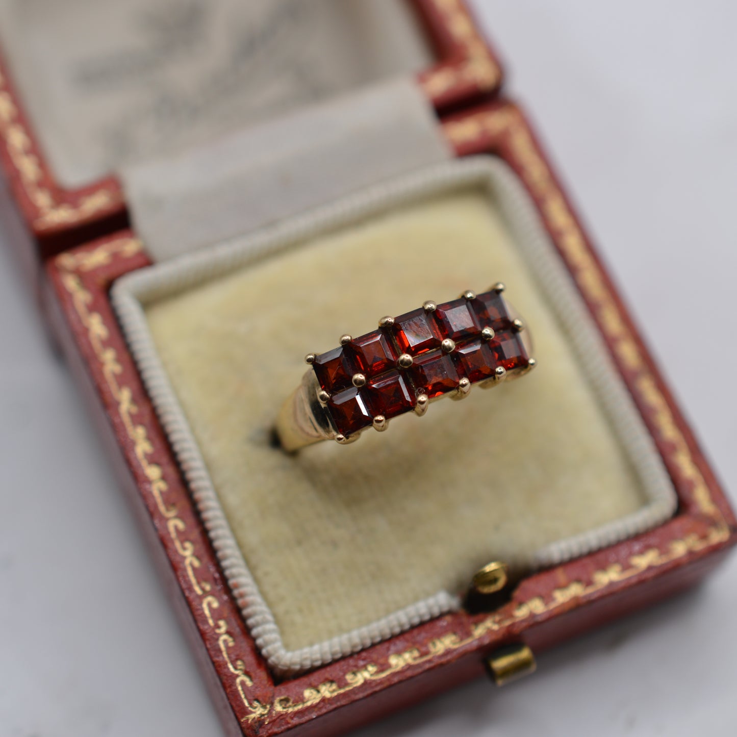 9ct Gold Garnet Square-Cut Double-Row Ring