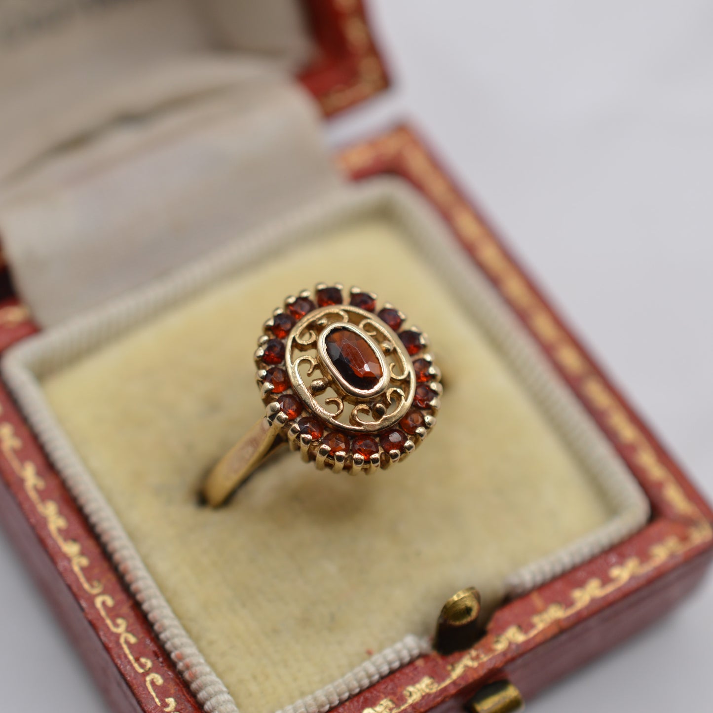 1990s Vintage 9ct Gold Garnet Dress Ring