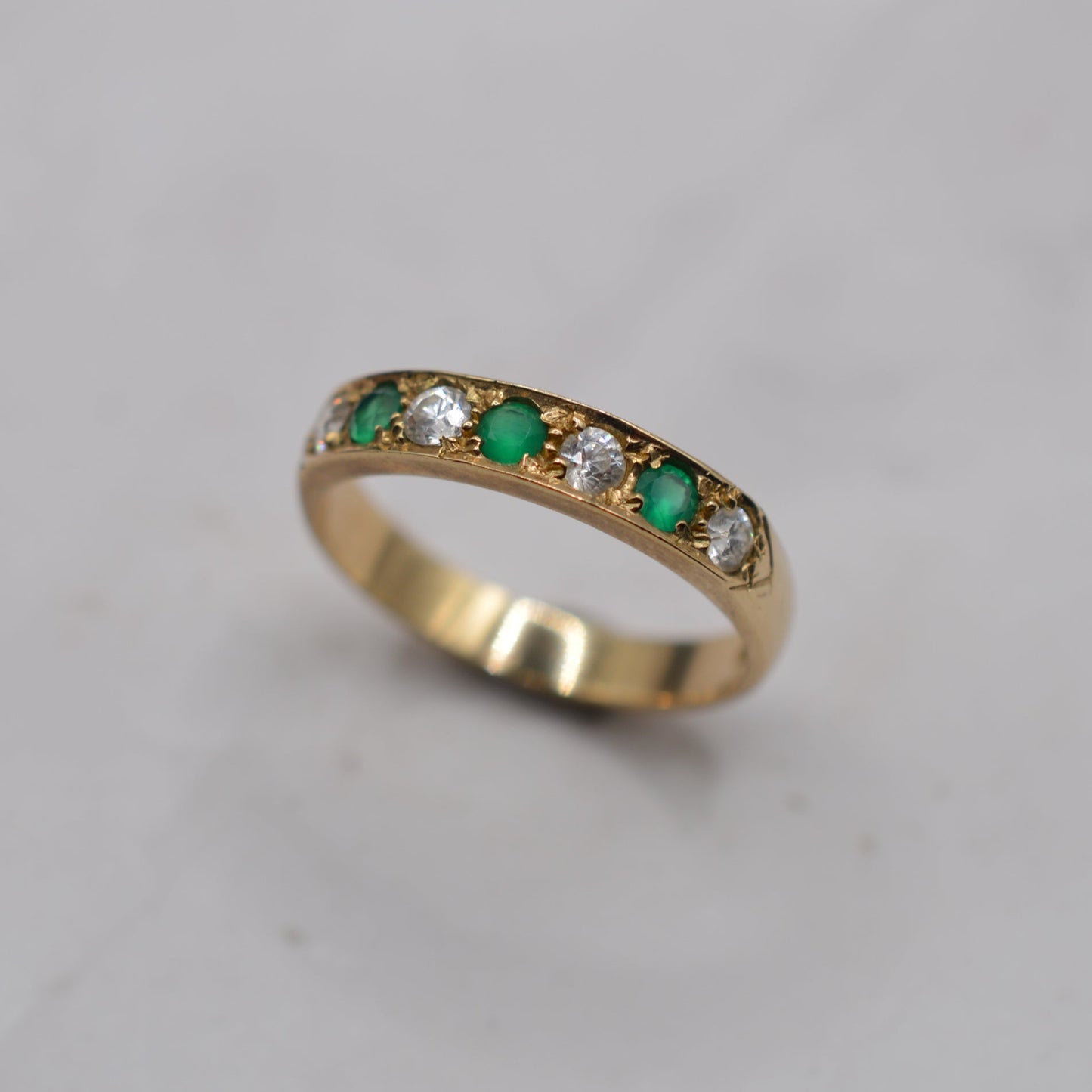 9ct Gold Emerald & CZ Half-Eternity Ring