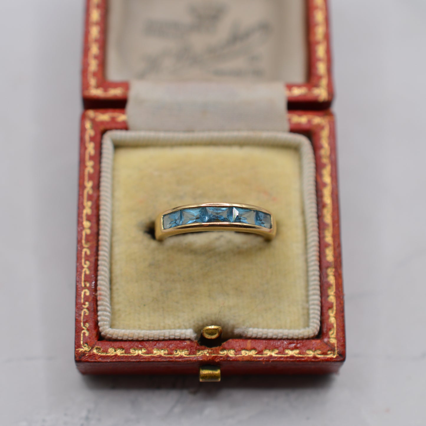 Y2K Vintage 9ct Gold Blue Topaz Half-Eternity Ring