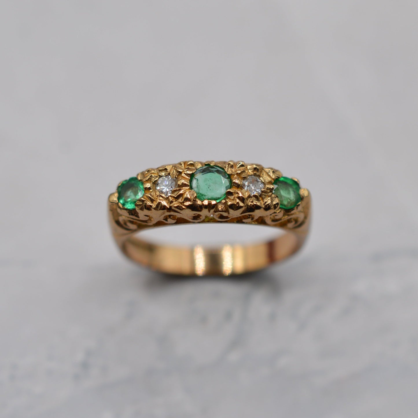 1980s 9ct Gold Emerald & Diamond Five-Stone Ring