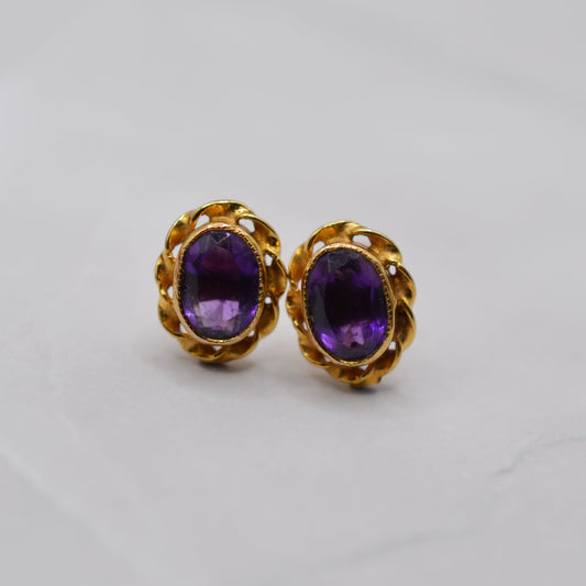 1970s Vintage 9ct Gold Amethyst Stud Earrings