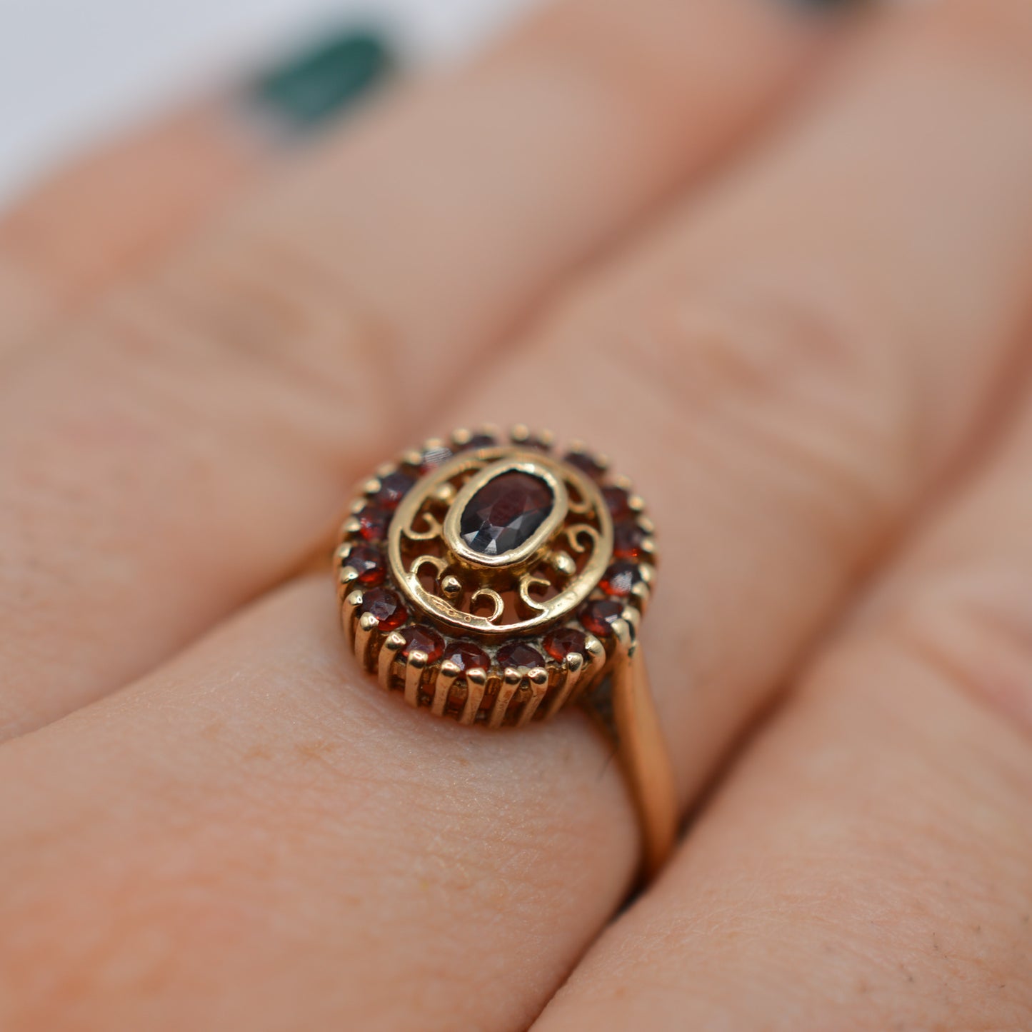 1990s Vintage 9ct Gold Garnet Dress Ring
