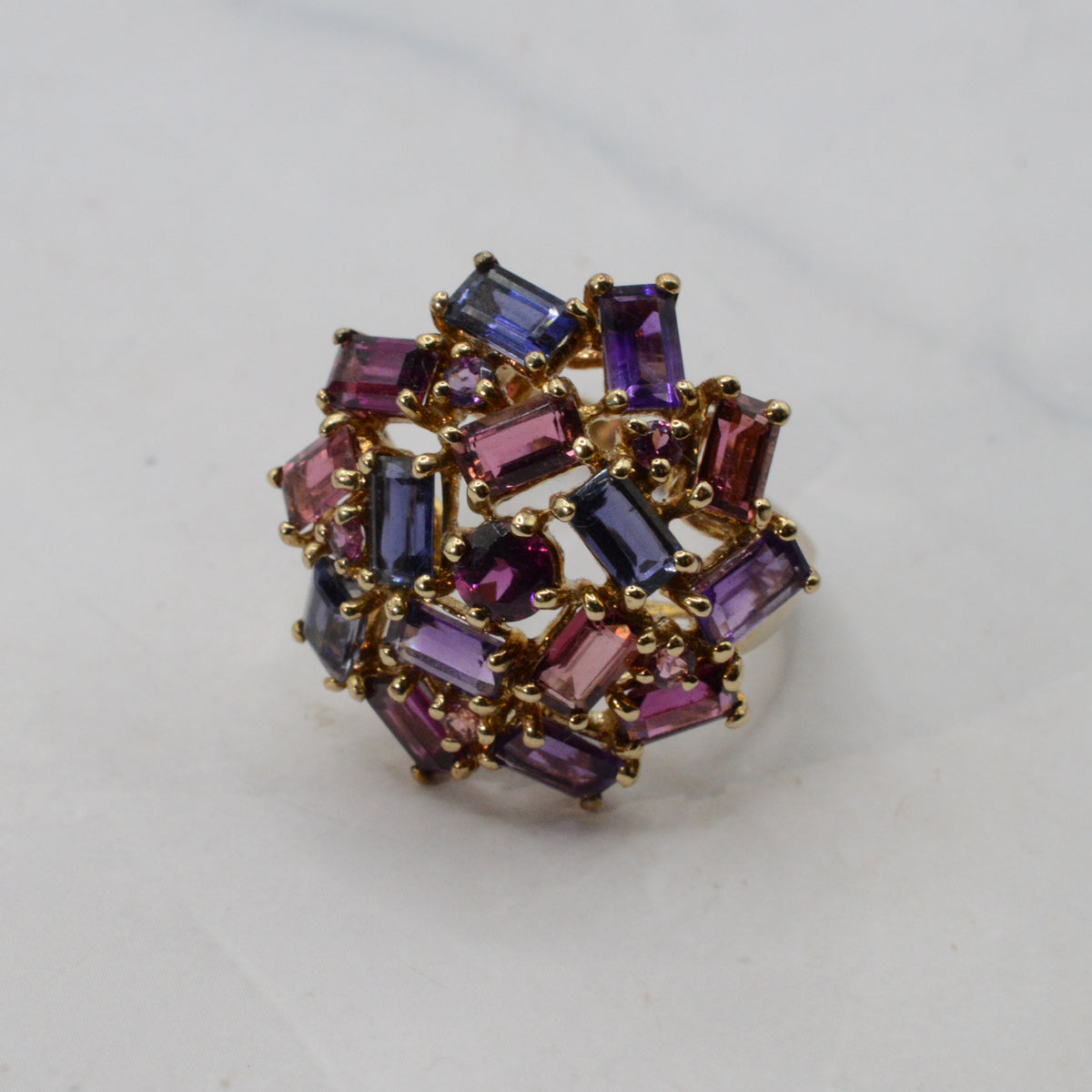Super Chunky Y2K 9ct Gold Mixed Gemstone Cluster Ring