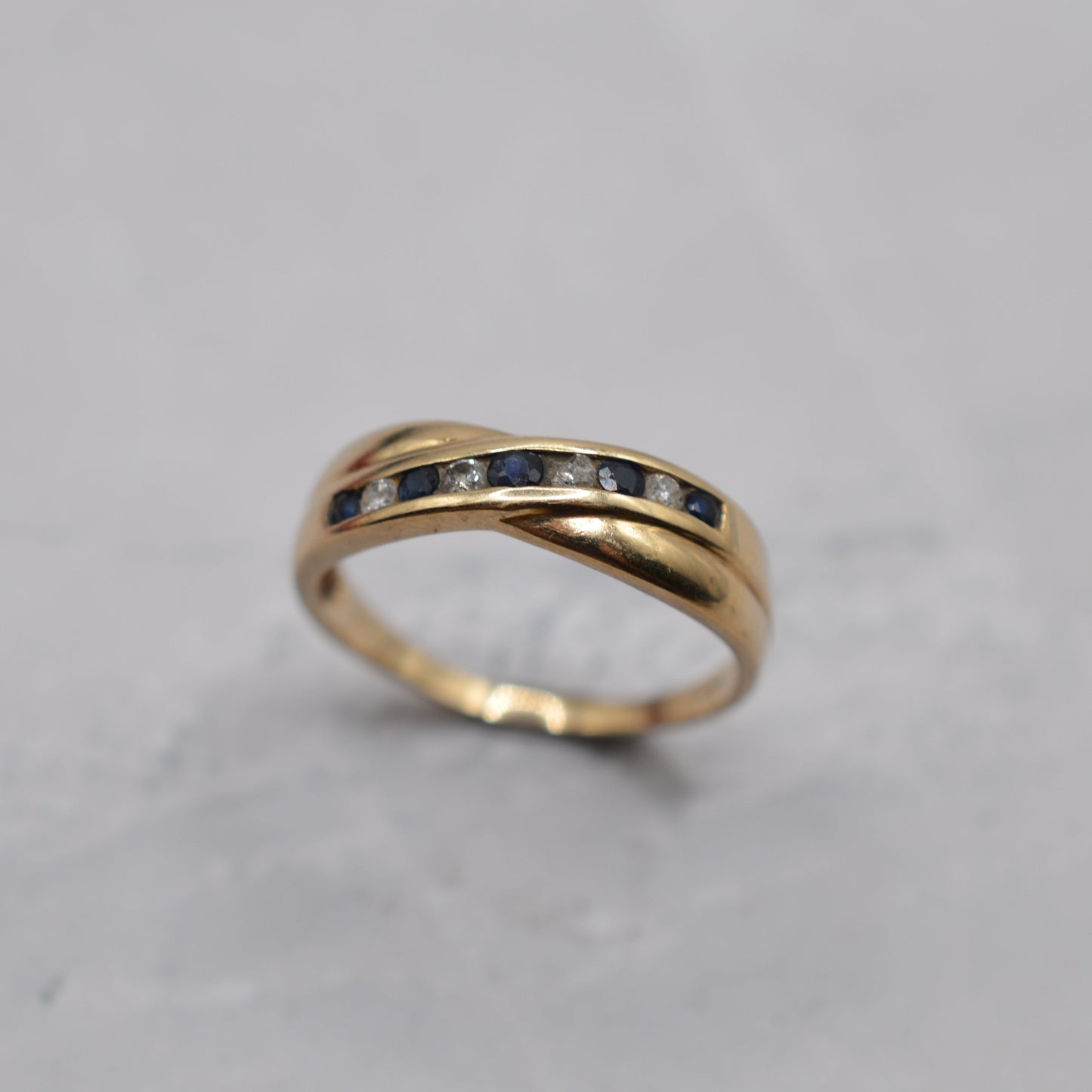 9ct Gold Sapphire & Diamond Crossover Half-Eternity Ring