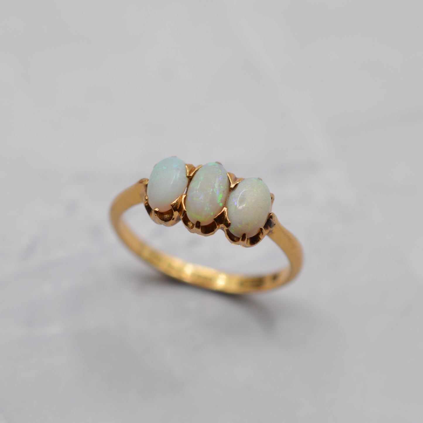Antique 1919 18ct Gold Opal Trilogy Ring