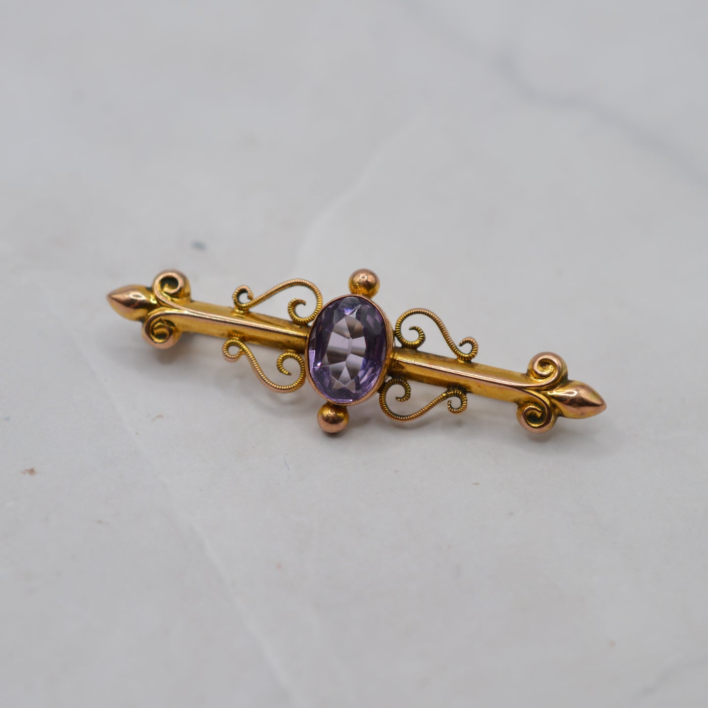Edwardian 1909 Antique 9ct Gold Amethyst Brooch