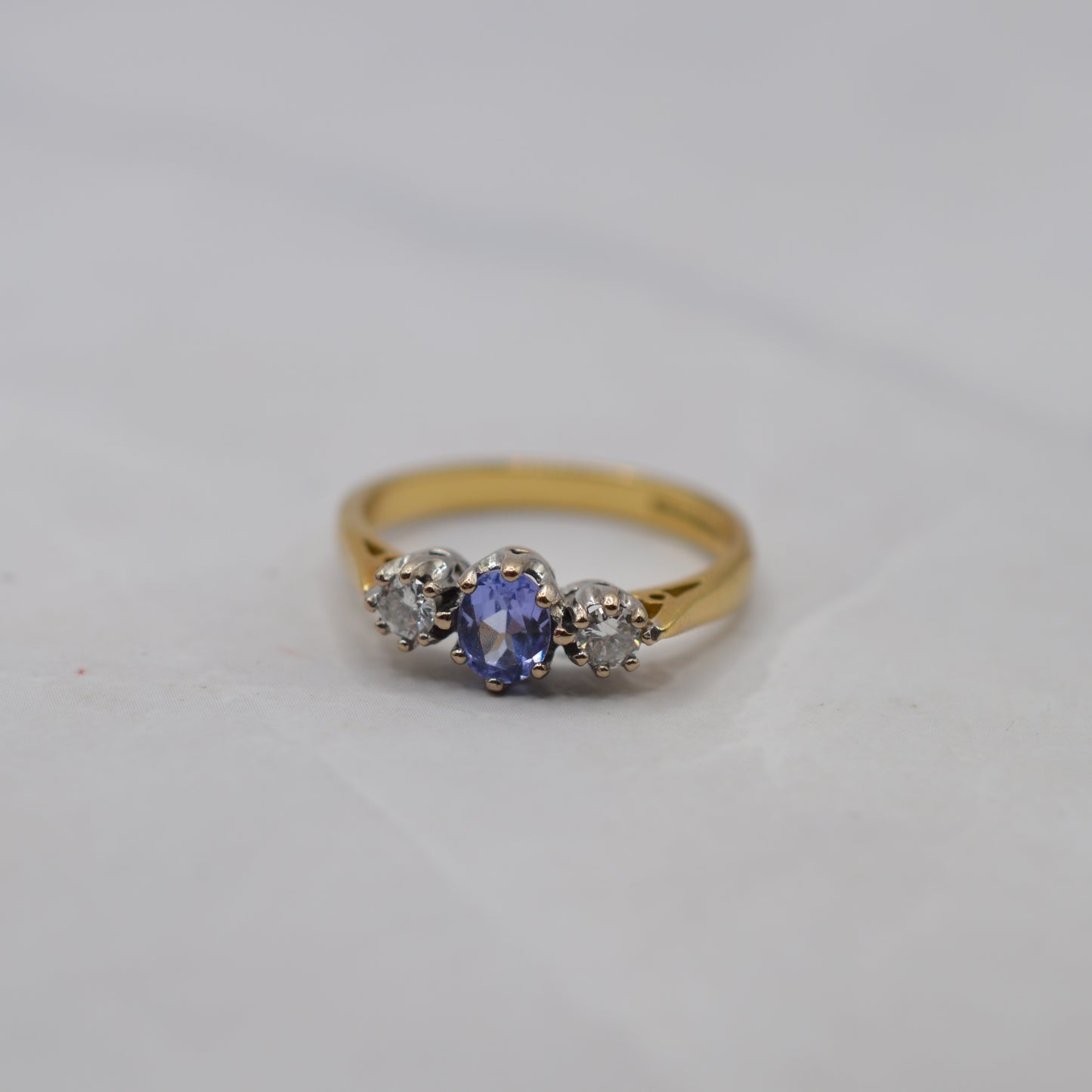 1990s 18ct Gold Tanzanite & Diamond Trilogy Ring