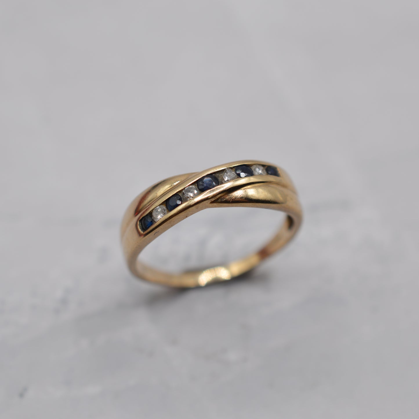 9ct Gold Sapphire & Diamond Crossover Half-Eternity Ring