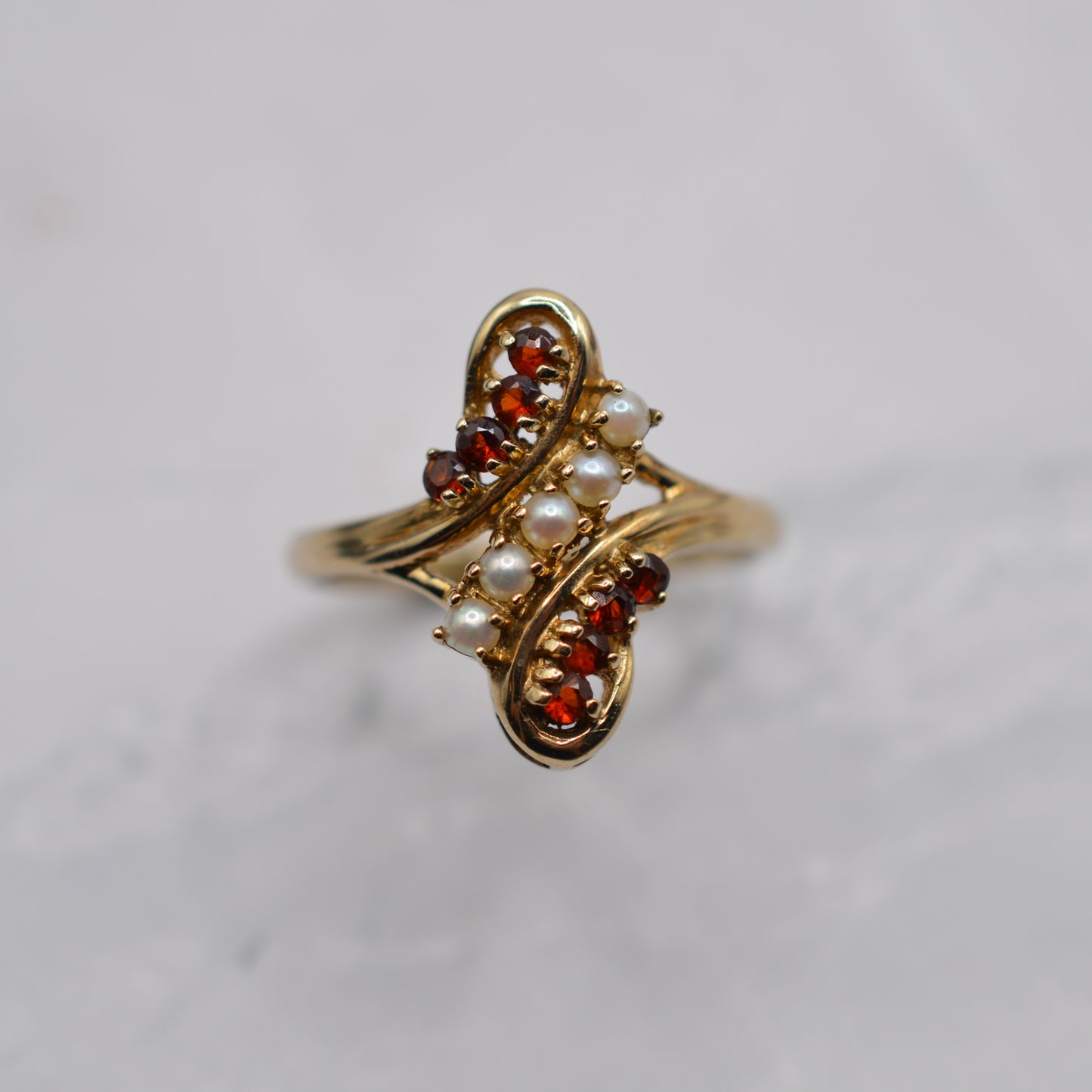 1980s 9ct Gold Garnet & Pearl Dress Ring