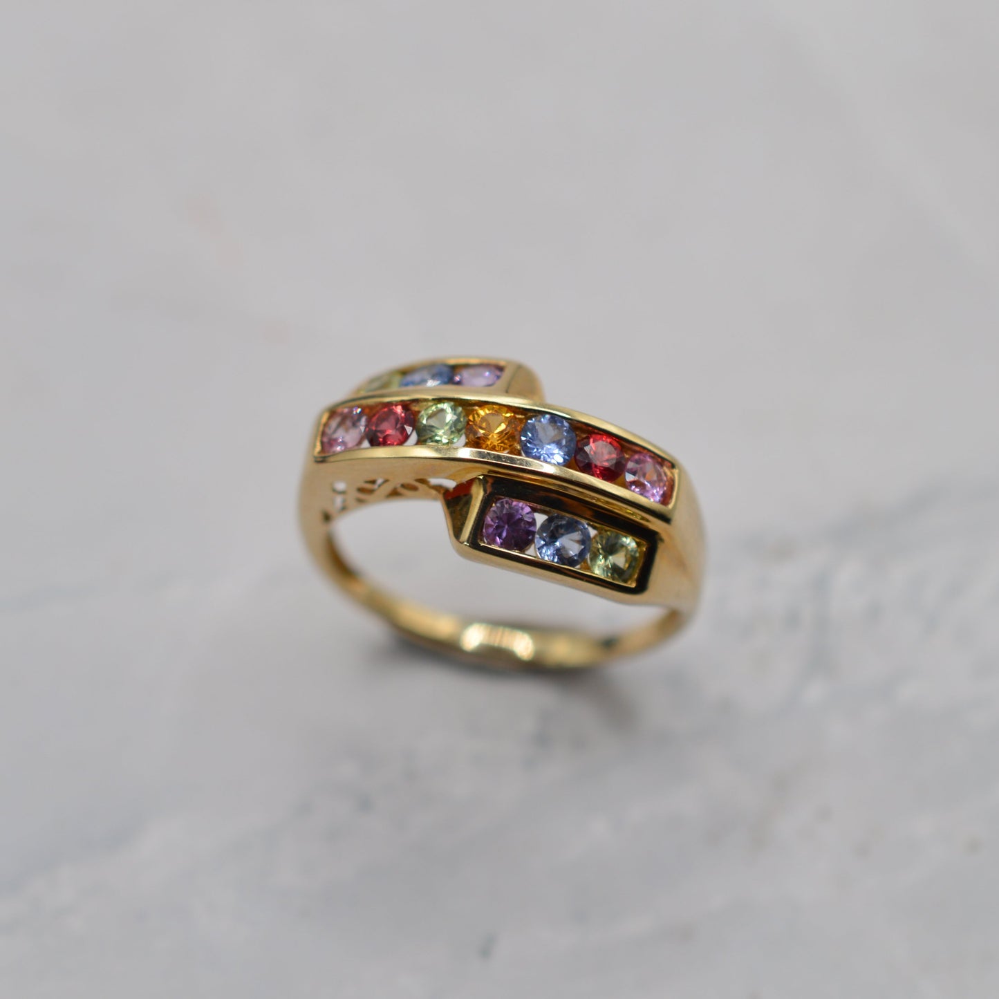 Y2K Chunky 9ct Gold Sapphire & Ruby Ring