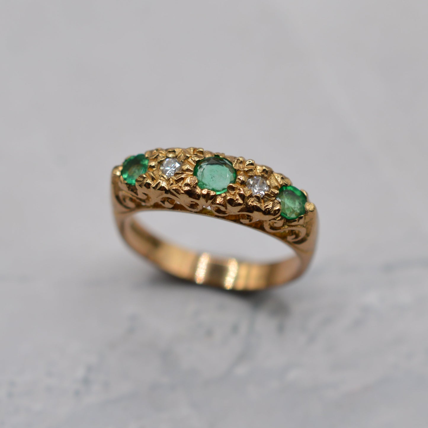 1980s 9ct Gold Emerald & Diamond Five-Stone Ring