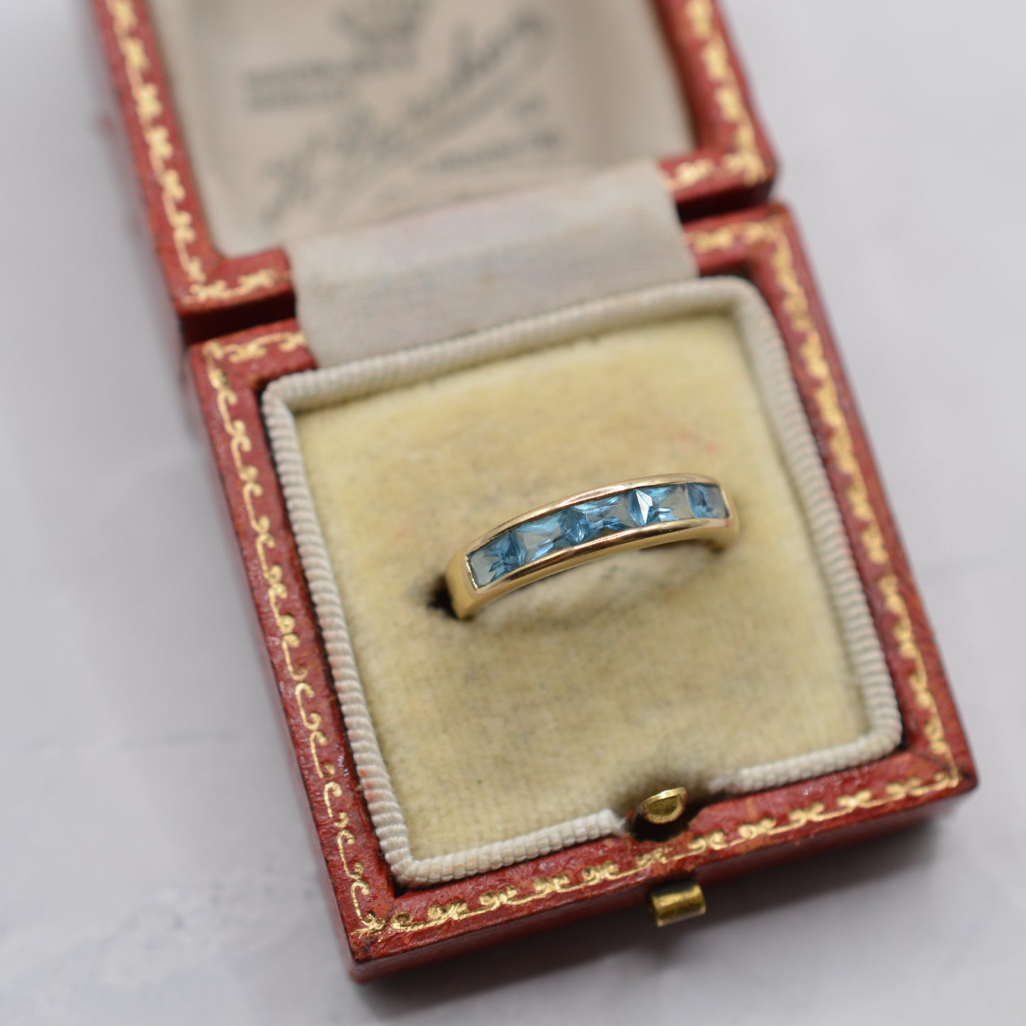 Y2K Vintage 9ct Gold Blue Topaz Half-Eternity Ring