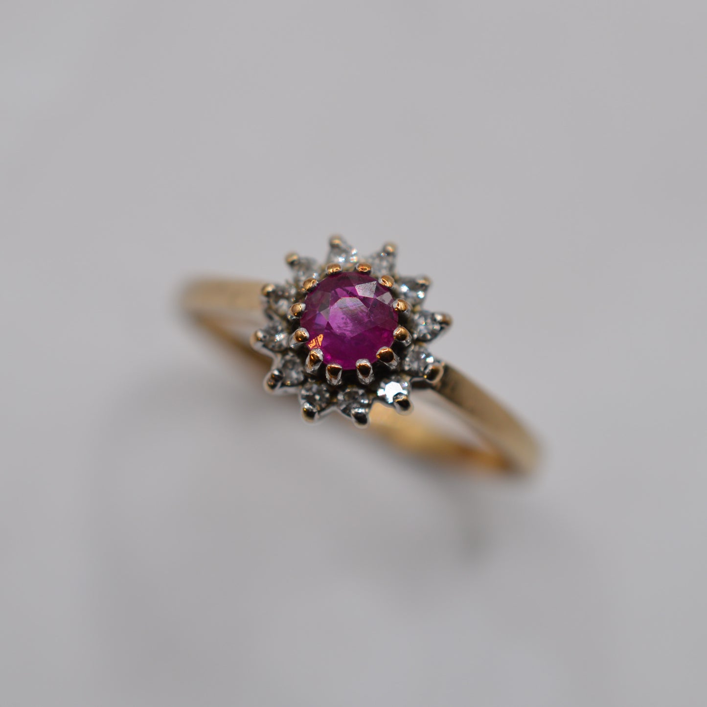 1990s 9ct Gold Ruby & Diamond Cluster Ring