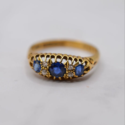 Antique 1911 18ct Gold Sapphire & Diamond Seven-Stone Ring