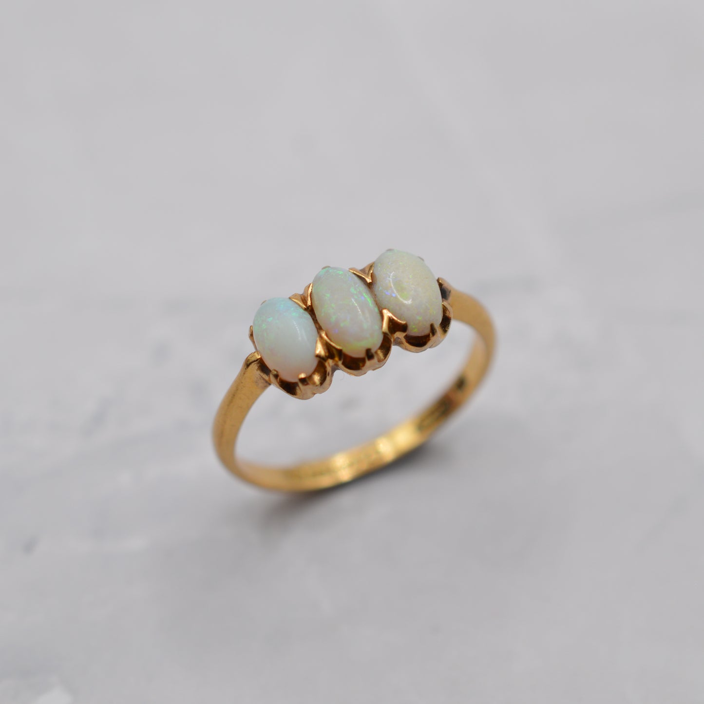 Antique 1919 18ct Gold Opal Trilogy Ring