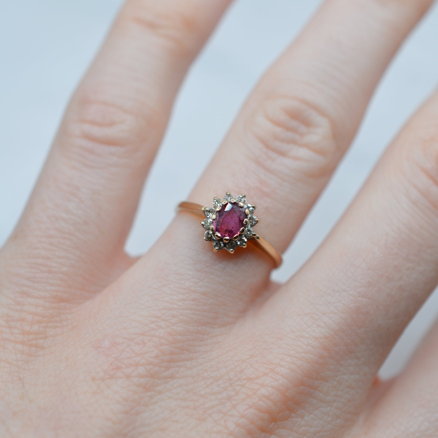 1980s 9ct Gold Ruby & Diamond Cluster Ring