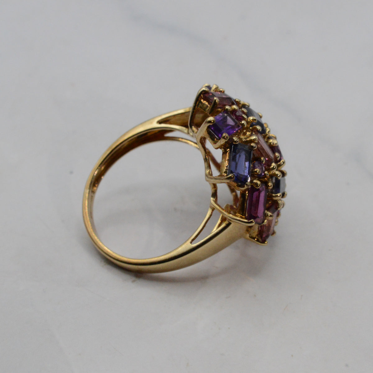 Super Chunky Y2K 9ct Gold Mixed Gemstone Cluster Ring