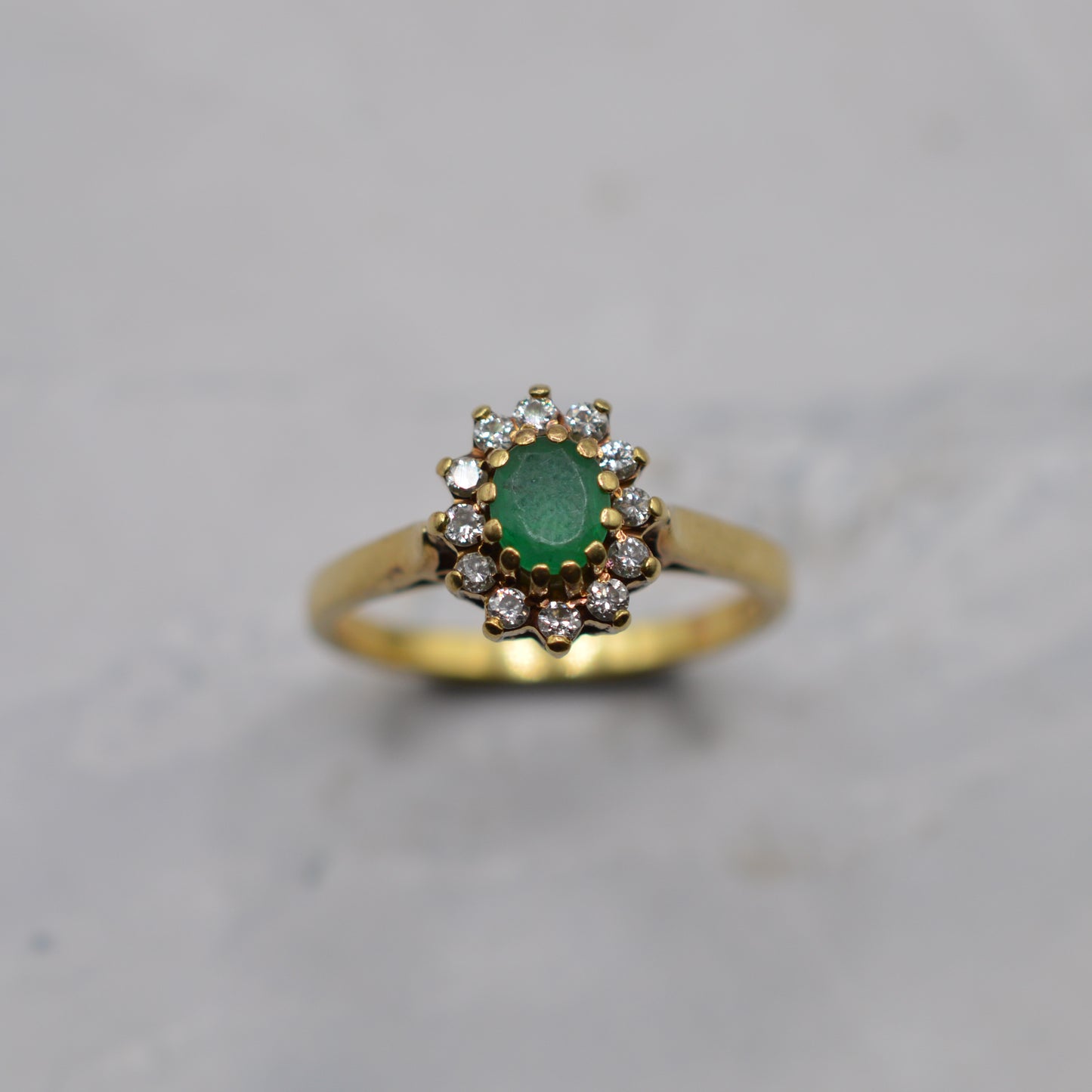 1980s 18ct Gold Emerald & Diamond Cluster Ring
