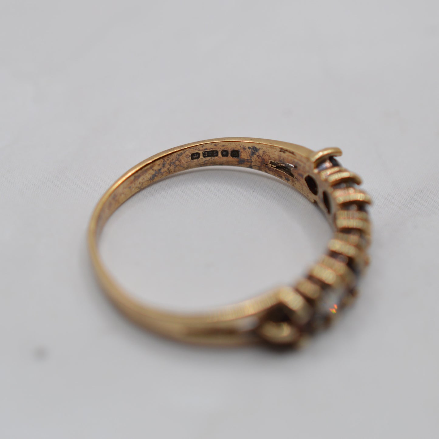 1980s Vintage 9ct Gold Garnet & CZ Half-Eternity Ring