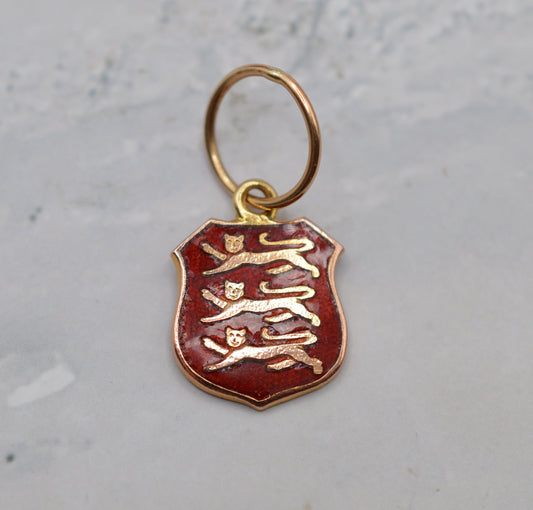1970s Vintage 9ct Gold Enamel Three Lions Crest Pendant/Charm