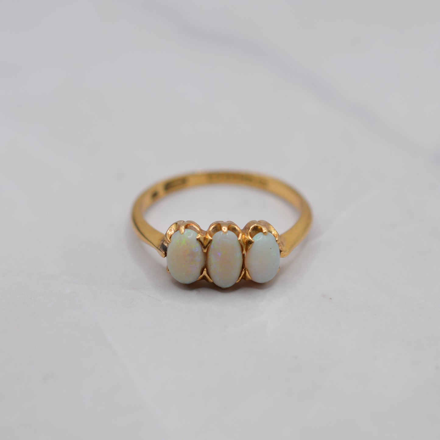 Antique 1919 18ct Gold Opal Trilogy Ring