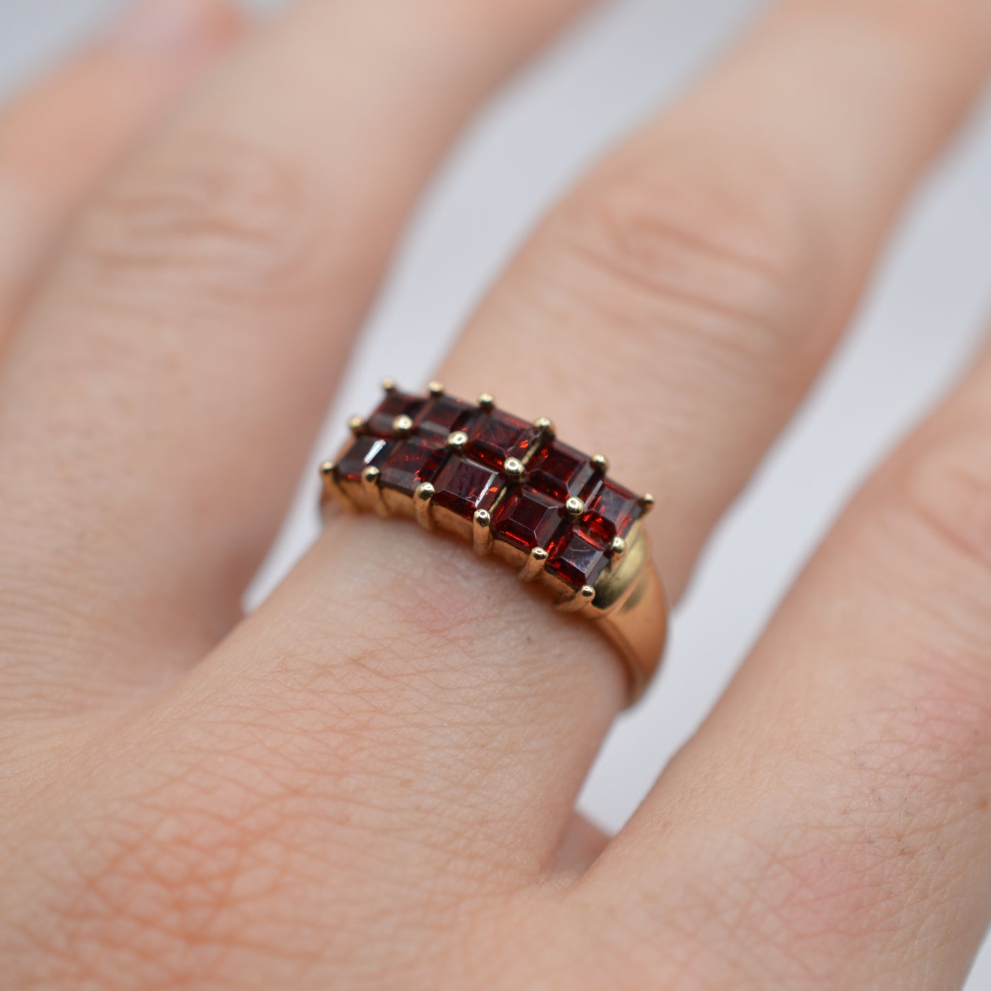 9ct Gold Garnet Square-Cut Double-Row Ring