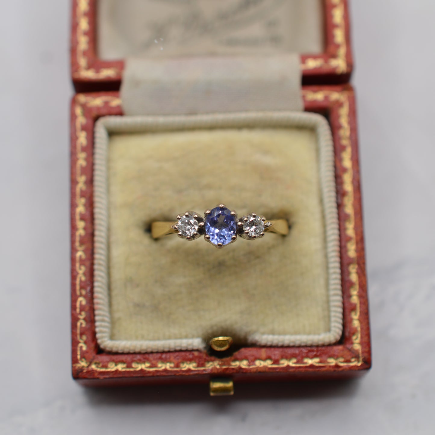 1990s 18ct Gold Tanzanite & Diamond Trilogy Ring