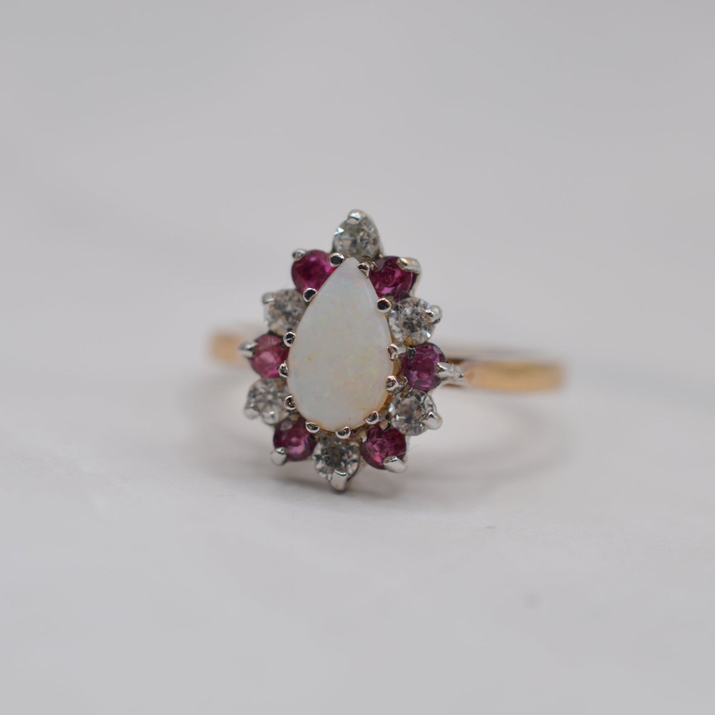 1980s Vintage 9ct Gold Opal, Ruby & CZ Cluster Ring