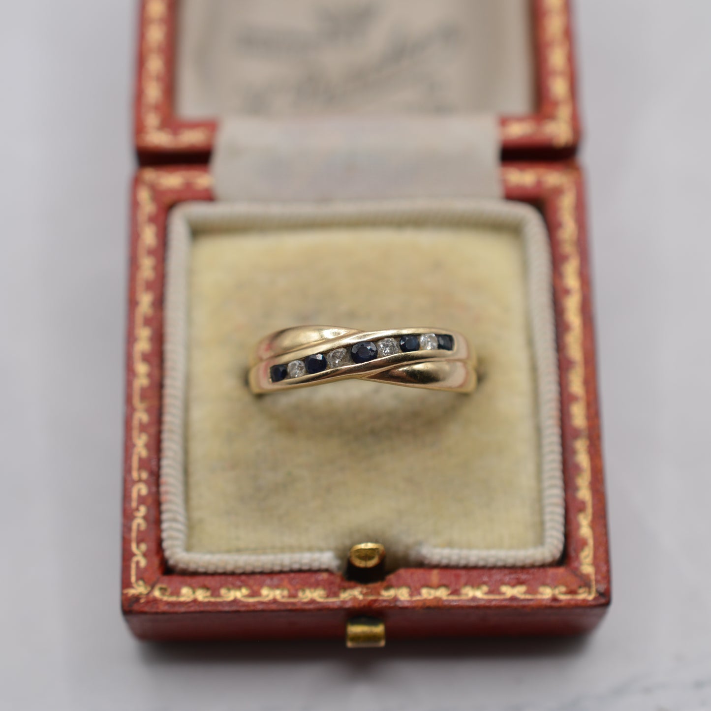 9ct Gold Sapphire & Diamond Crossover Half-Eternity Ring