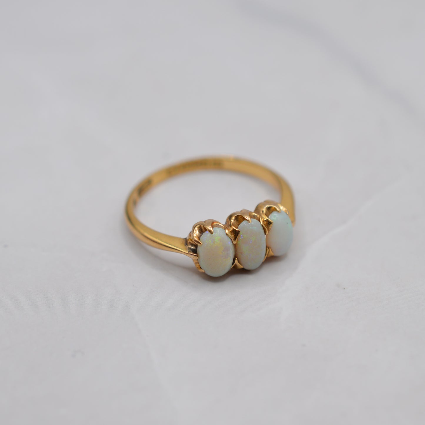 Antique 1919 18ct Gold Opal Trilogy Ring