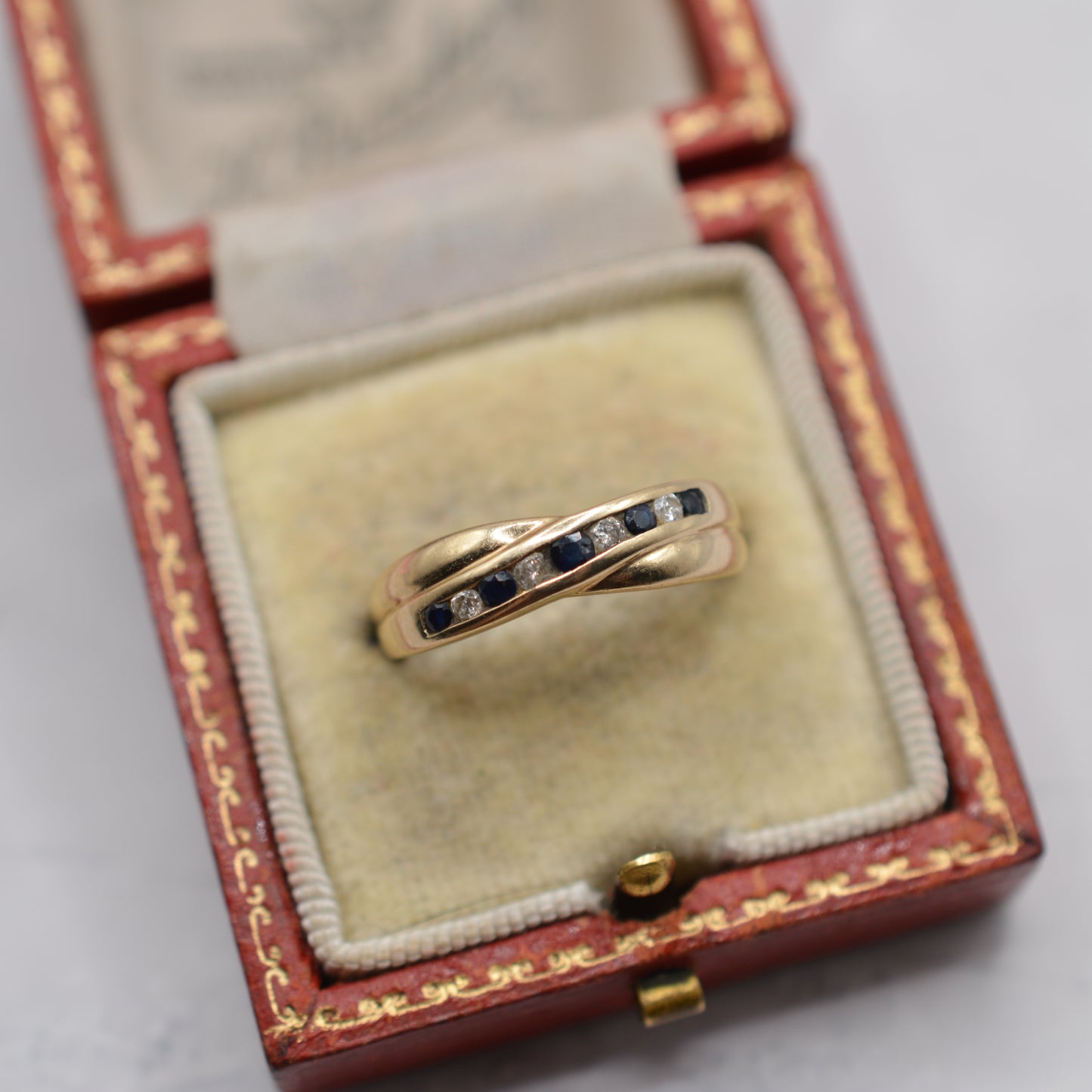 9ct Gold Sapphire & Diamond Crossover Half-Eternity Ring