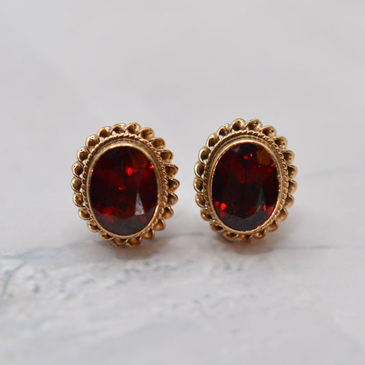 1990s Vintage 9ct Gold Garnet Stud Earrings
