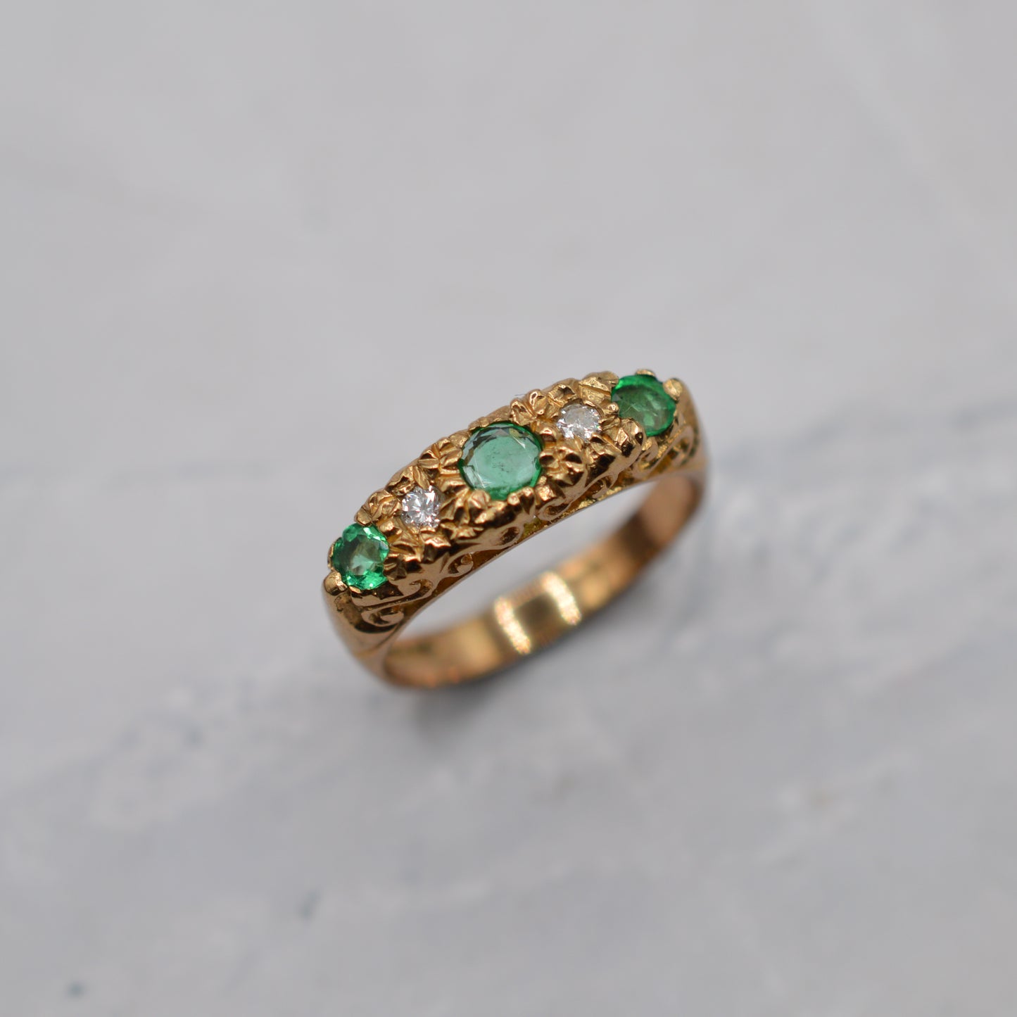 1980s 9ct Gold Emerald & Diamond Five-Stone Ring