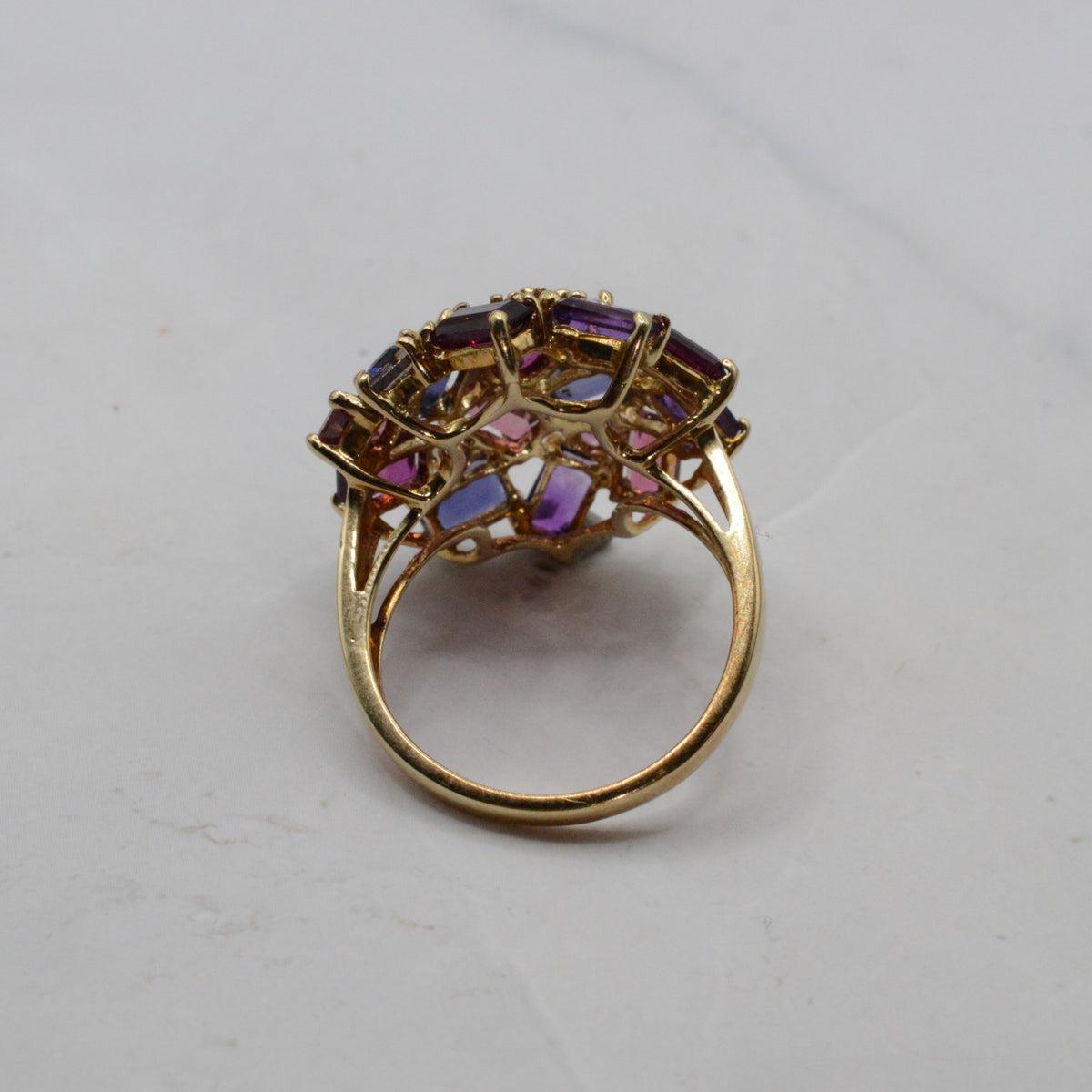 Super Chunky Y2K 9ct Gold Mixed Gemstone Cluster Ring
