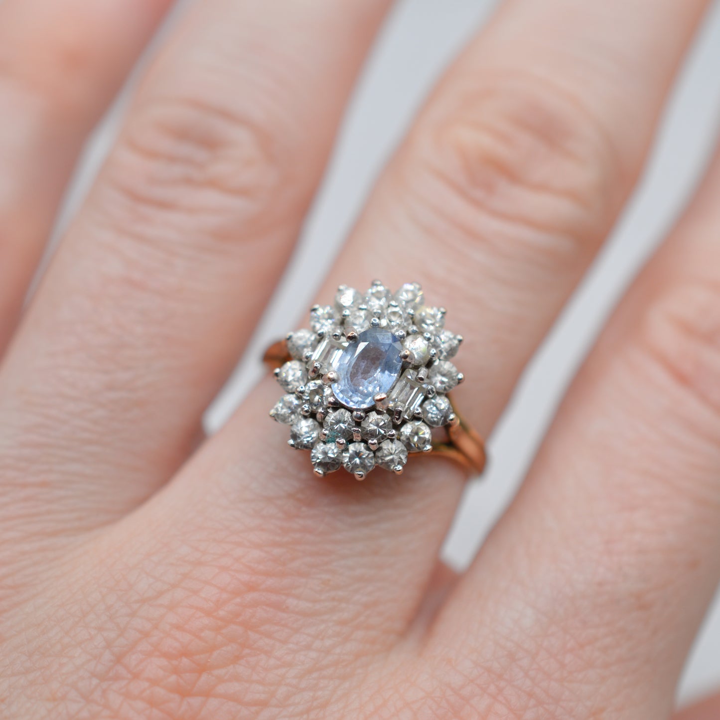 Chunky 1980s 9ct Gold Sapphire Cluster Ring