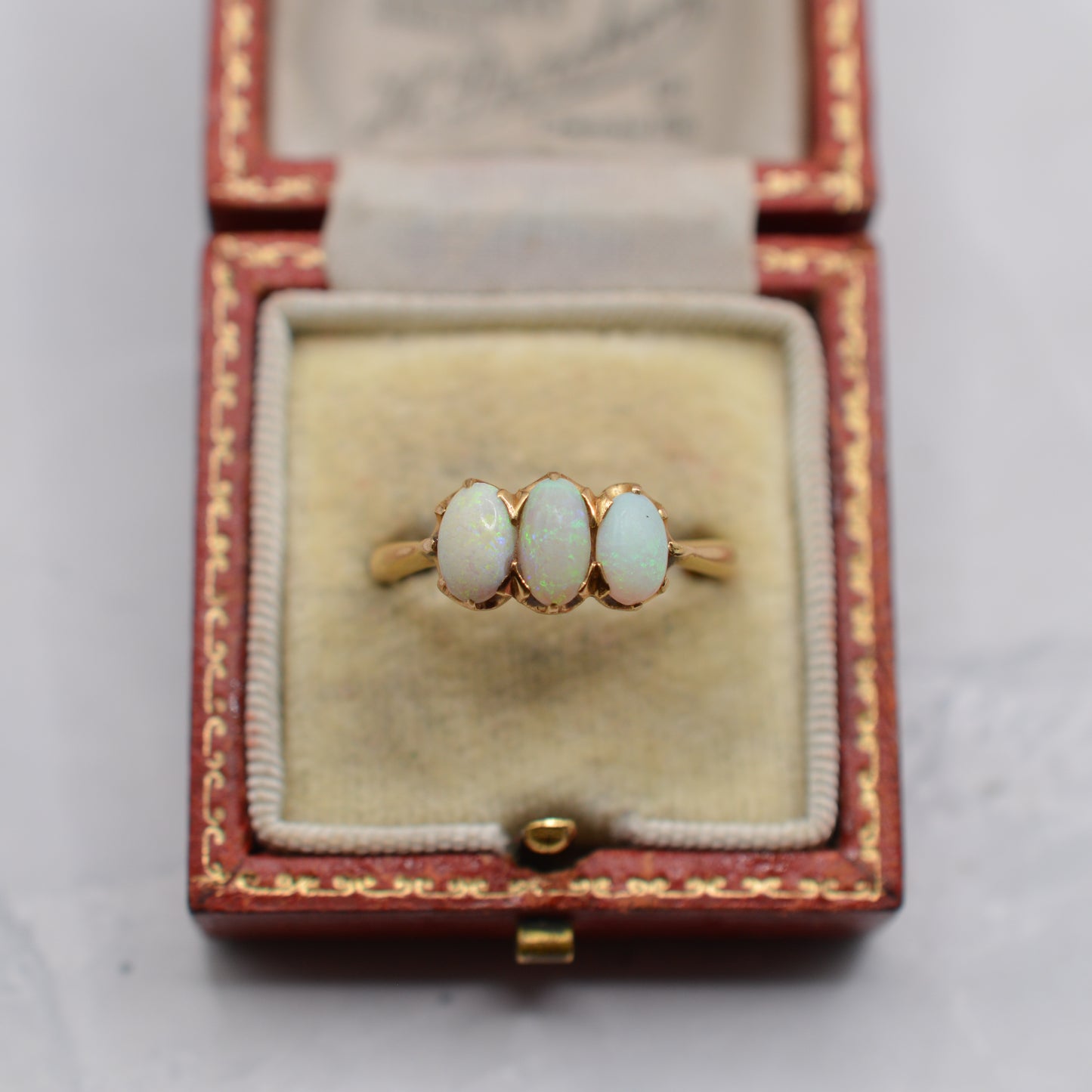 Antique 1919 18ct Gold Opal Trilogy Ring