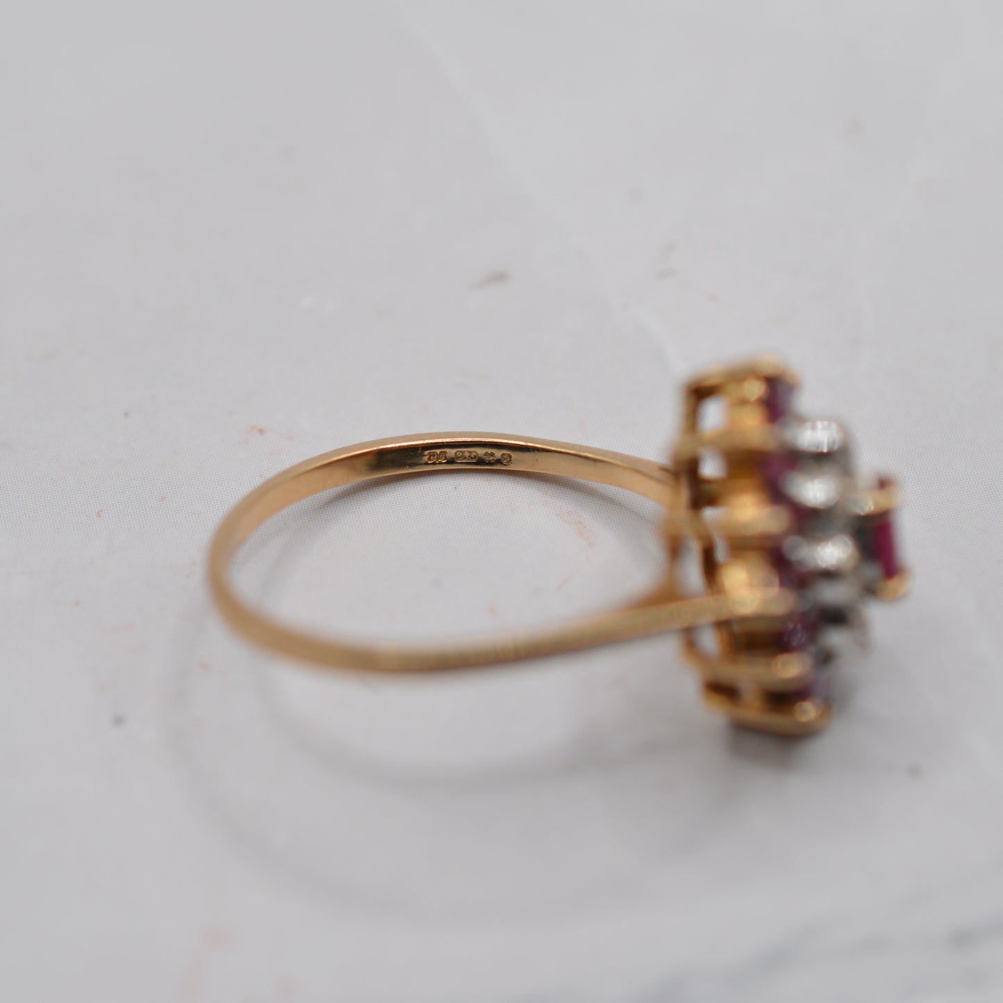 1980s 9ct Gold Ruby & Diamond Marquise Cluster Ring