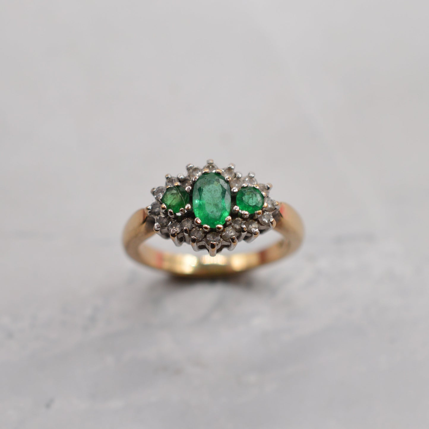 9ct Gold Emerald & Diamond Trilogy Cluster Ring