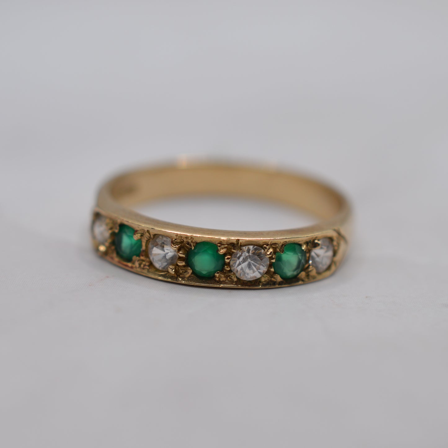 9ct Gold Emerald & CZ Half-Eternity Ring